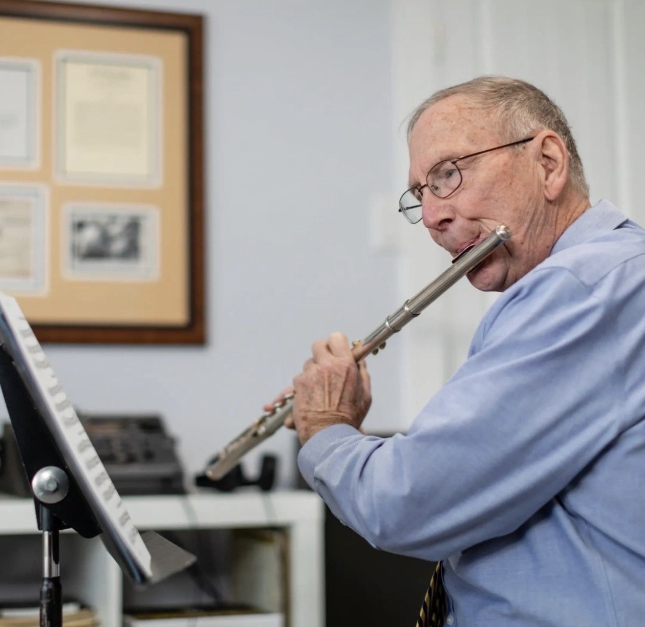 Professional flutist performing